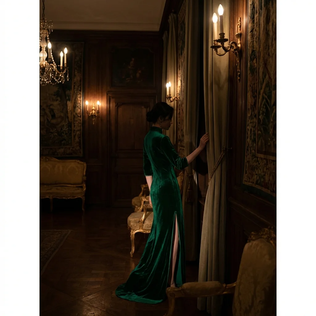 Qipao largo de terciopelo para gala de noche